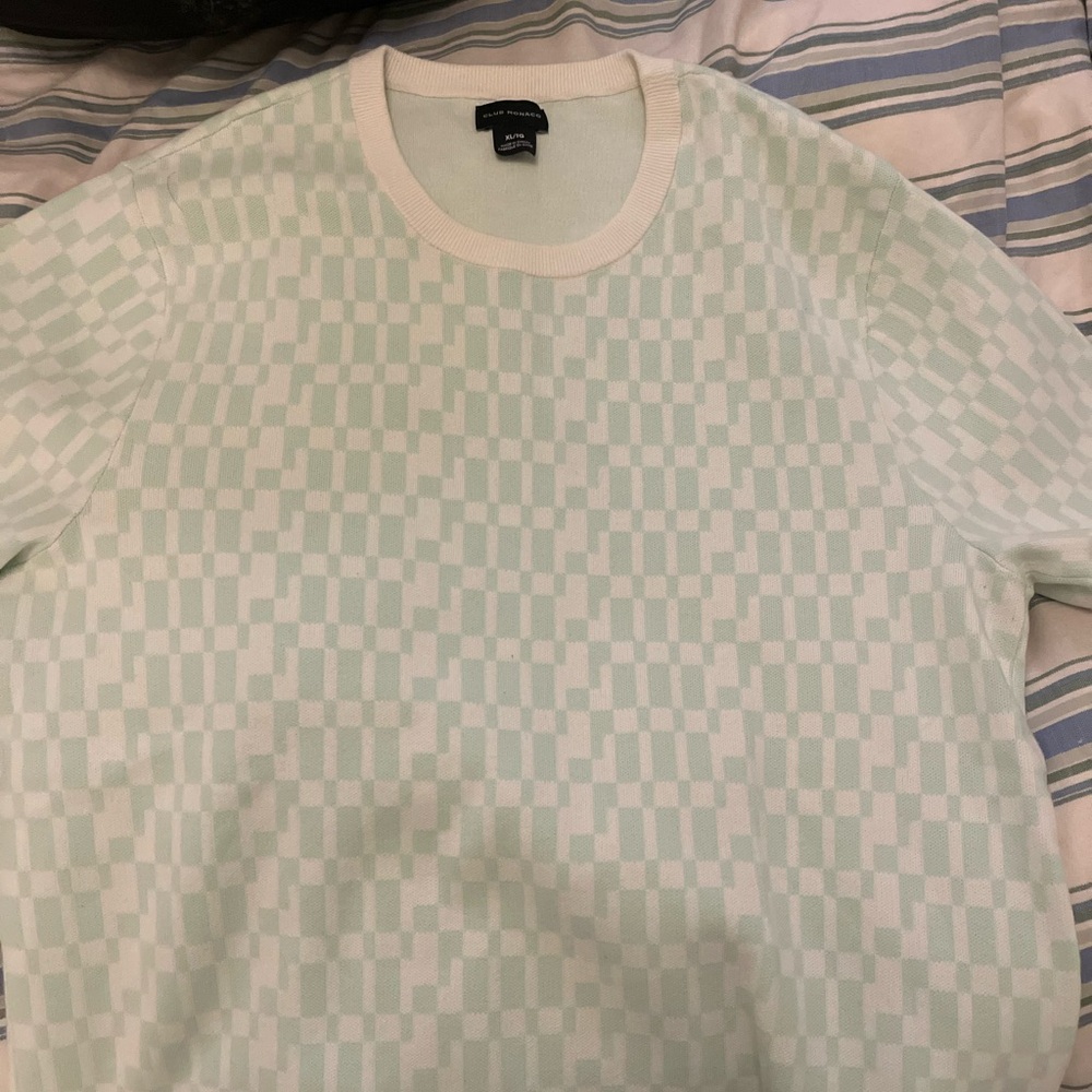 Club Monaco Light Green Checkered Crewneck Sweater T-Shirt XL